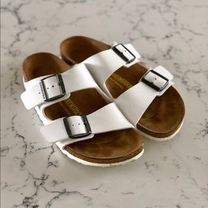 Two strap white Birkenstocks